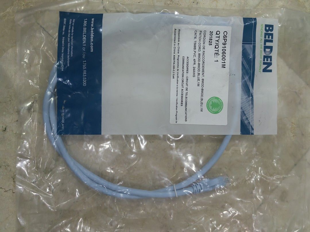 Belden cat6 patchcord utp c6p9106001m (Category: Cables & Adaptors) located in Manila. Submitted by networkelectricalrefacu (Listing ID 1327554580, Image 1). Description: Belden cat6 utp blue, indoor available in 1m, 2m, 3m Also in yellow color.