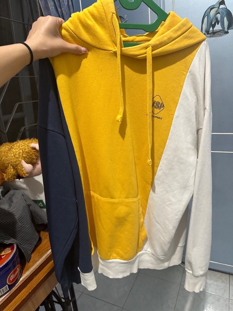 Bershka Yellow tri color unpstobable hoodie Fesyen Pria Pakaian Baju Luaran di Carousell