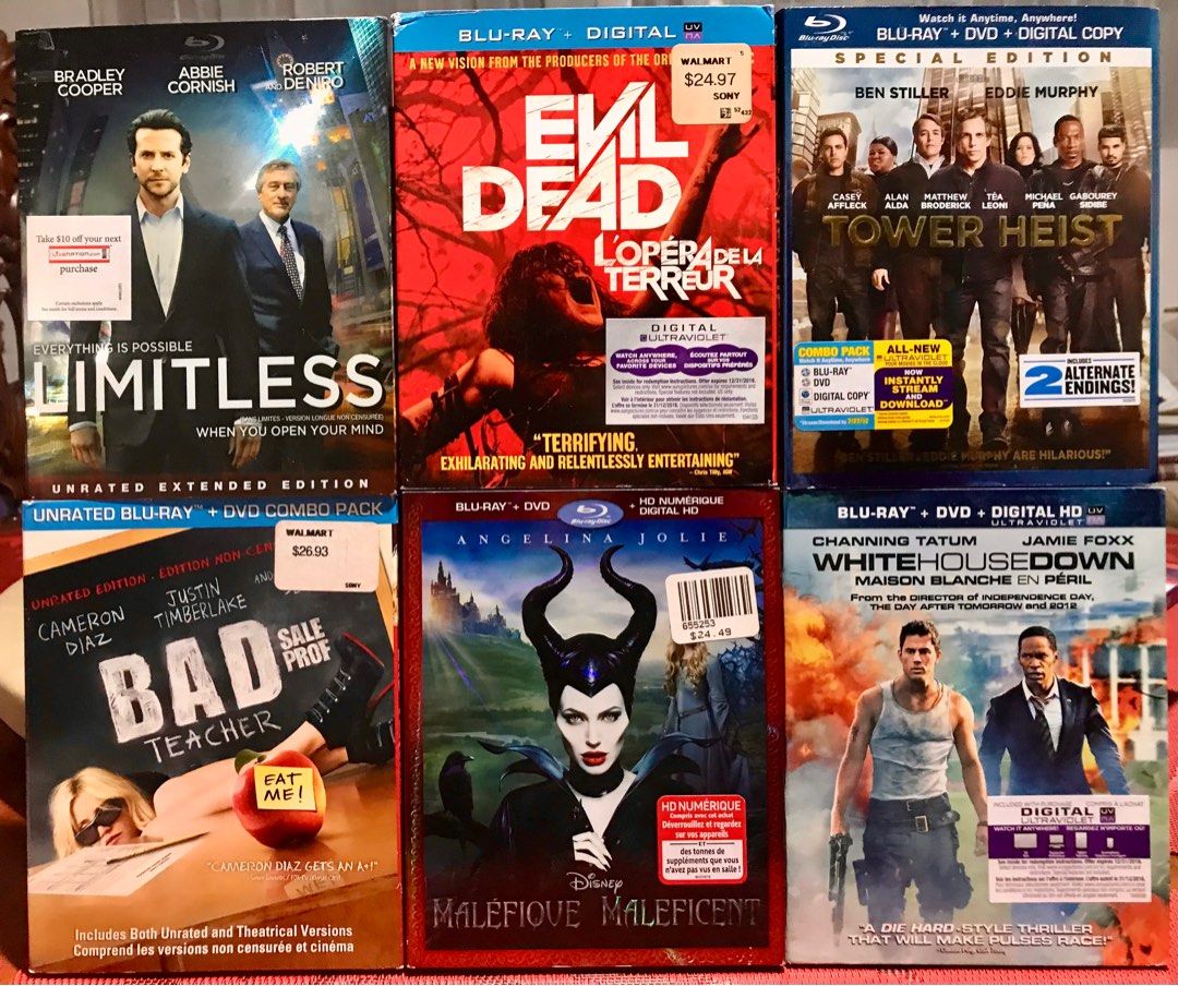 Blu-Ray Sale! (Category: CDs & DVDs) located in Angeles City. Submitted by lensongsong (Listing ID 1327542020, Image 1). Description: Blu-Ray Sale! 1. Limitless - Unrated Extended Edition P350.00 2. Evil Dead P350.00 3. Tower Heist - Blu-Ray + DVD 4. Bad Teacher - Unrated Blu-Ray + DVD P350.00 5. Maleficent - Blu-Ray + DVD P450.00 6. White House Down - Blu-Ray+DVD Sealed P500 7. Ghost in The Shell - Bluray+DVD P400.00 8. Aquaman - Blu-Ray + DVD P