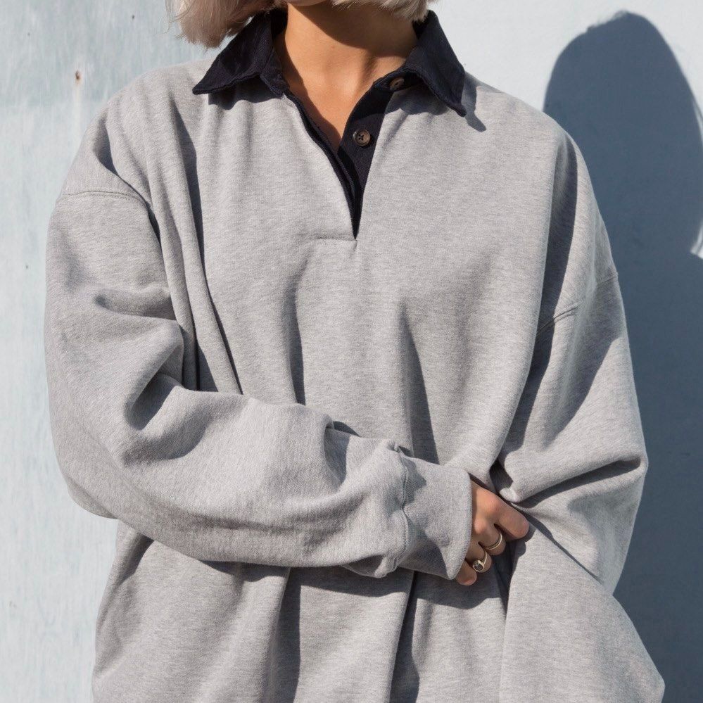 BRANDY MELVILLE heather grey blue collared sweatshirt Women s Fashion Tops Others Tops on Carousell