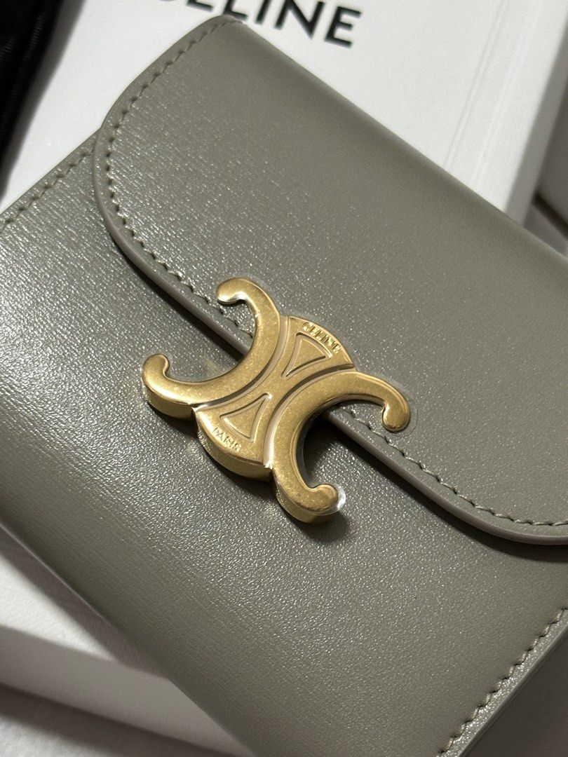 CELINE SMALL FLAP WALLET TRIOMPHE IN SHINY CALFSKIN GREEN CLAY Luxury Bags Wallets on Carousell