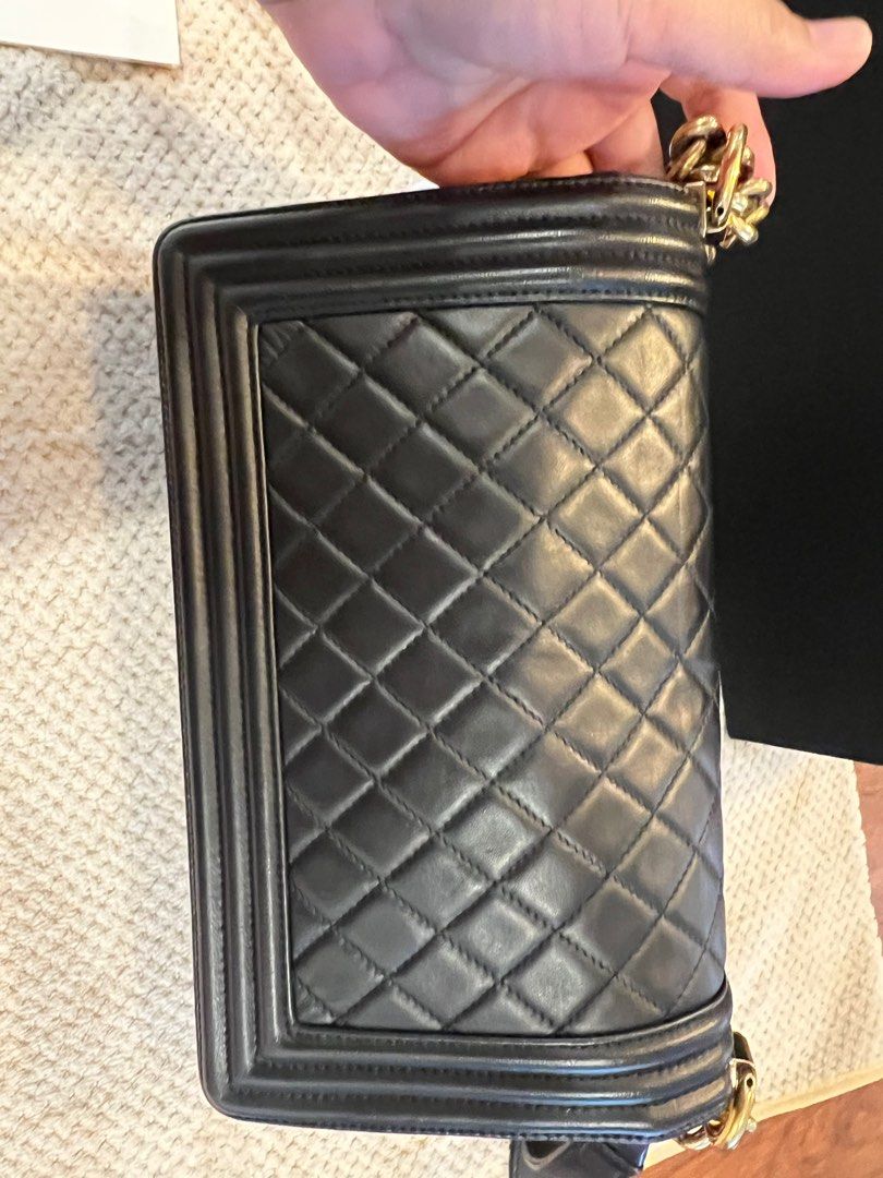 Chanel Le Boy (Category: Luxury Bags & Wallets) located in San Fernando. Submitted by bagella_co (Listing ID 1327423537, Image 3). Description: Channel Leboy Lambskin, Old Medium Gold Hardware Rank 8/10 Complete: Box, dustbag, care card, Entrupy Certificate.