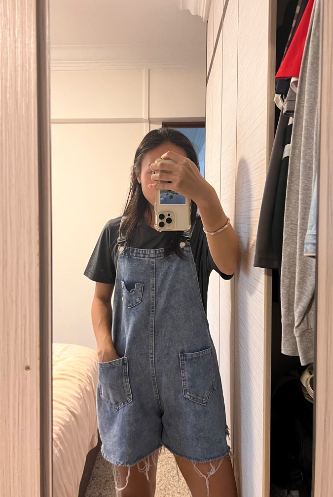 Denim pinafore jumpsuit discount