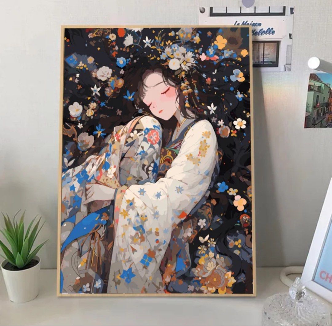 DIY Paint by Number kit kimono girl, Hobbies & Toys, Stationery