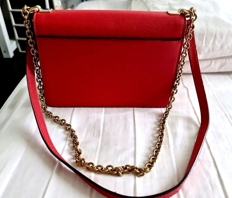Furla Mimi Red Leather Shoulder Crossbody Sling Bag with Leather and Gold chain strap 24cm L x 16cm H x 8cm D women ladies teens bags