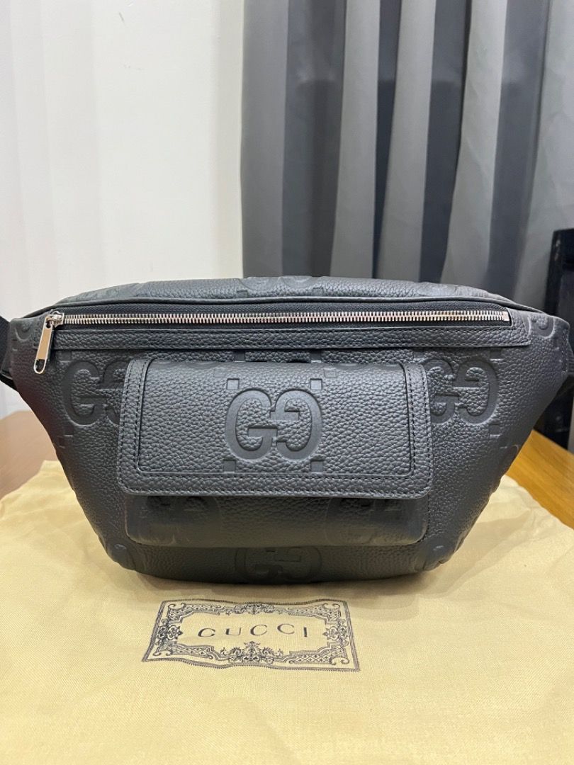 Gucci gg jumbo black leather belt bag