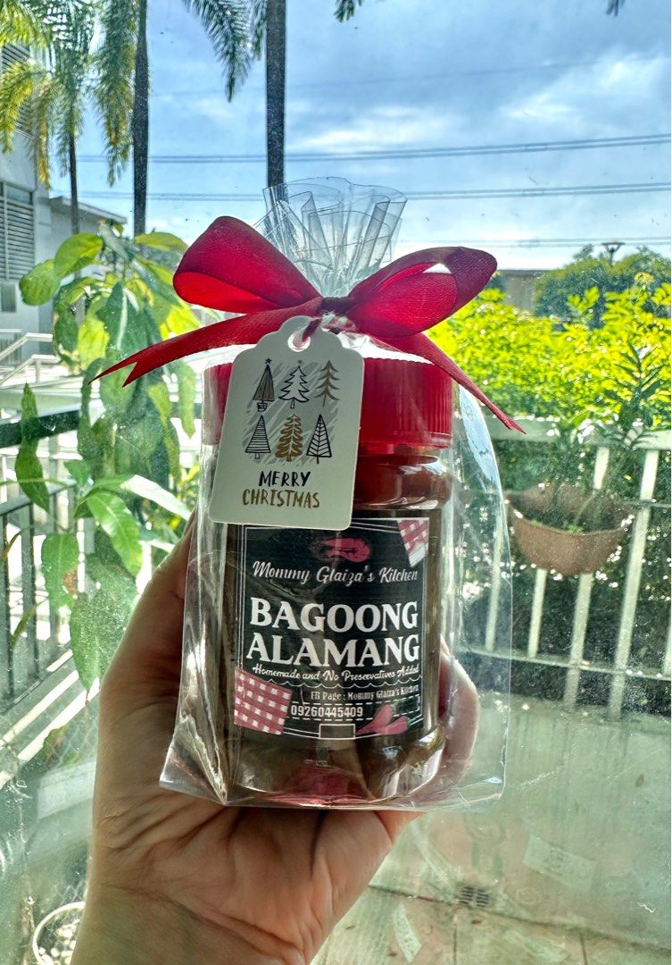 Homemade Bagoong Alamang (Category: Spice & Seasoning) located in Quezon City. Submitted by grcollections (Listing ID 1327469127, Image 1). Description: Mommy Glaiza’s Homemade bagoong available in regular sweet and sweet and spicy 100php only! add 10php for the holiday packaging siguradong malinis at masarap😋 sealed 237ml jar Pre-order at least 2 days before date of pick up.