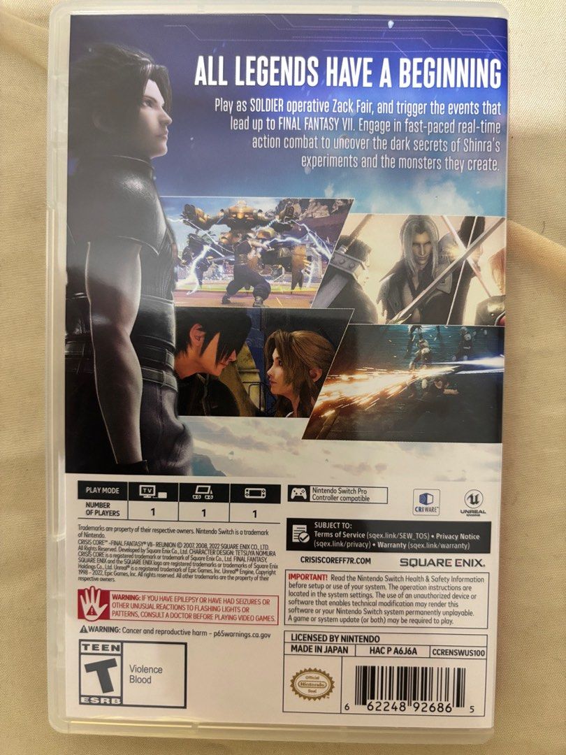 NSW FFVII Crisis Core: Reunion (US Version) (Category: Nintendo) located in Quezon City. Submitted by overlord_jt56 (Listing ID 1327546529, Image 2). Description: Selling Original Nintendo Switch Game Final Fantasy VII Crisis Core: Reunion US Version Very Good Condition No Meet-ups for now :| -BUYER should arrange shipment and shoulder the delivery expense (Mon- Sun). -NO COD -Payment: GCash or Bank Transfer.