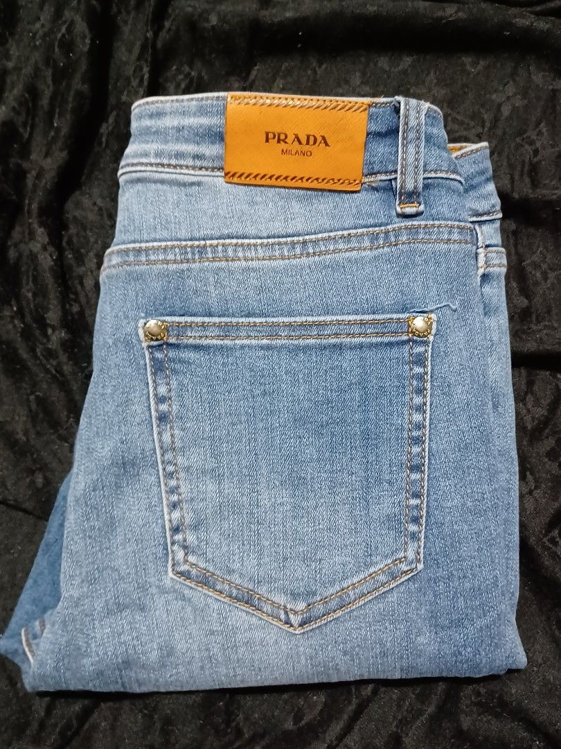 Auth Prada Milano Jeans (Category: Luxury Apparel) located in Santa Maria. Submitted by quinalva02 (Listing ID 1327424288, Image 2). Description: Prada Milano jeans pants size 29 on tag. waist - 14" flat laid via tape measure lenth - 37" flat laid via tape measure color 9/10 mop gcash / bank mod flash express / lalamove loc sta.maria bulacan.