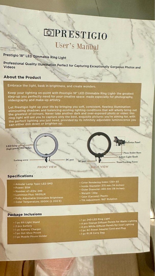 Prestigio dimmable ring light 18 inches (Category: Lighting) located in Cebu City. Submitted by prelovedbymareh (Listing ID 1327453564, Image 3). Description: ‼️with bag and other accessories.
