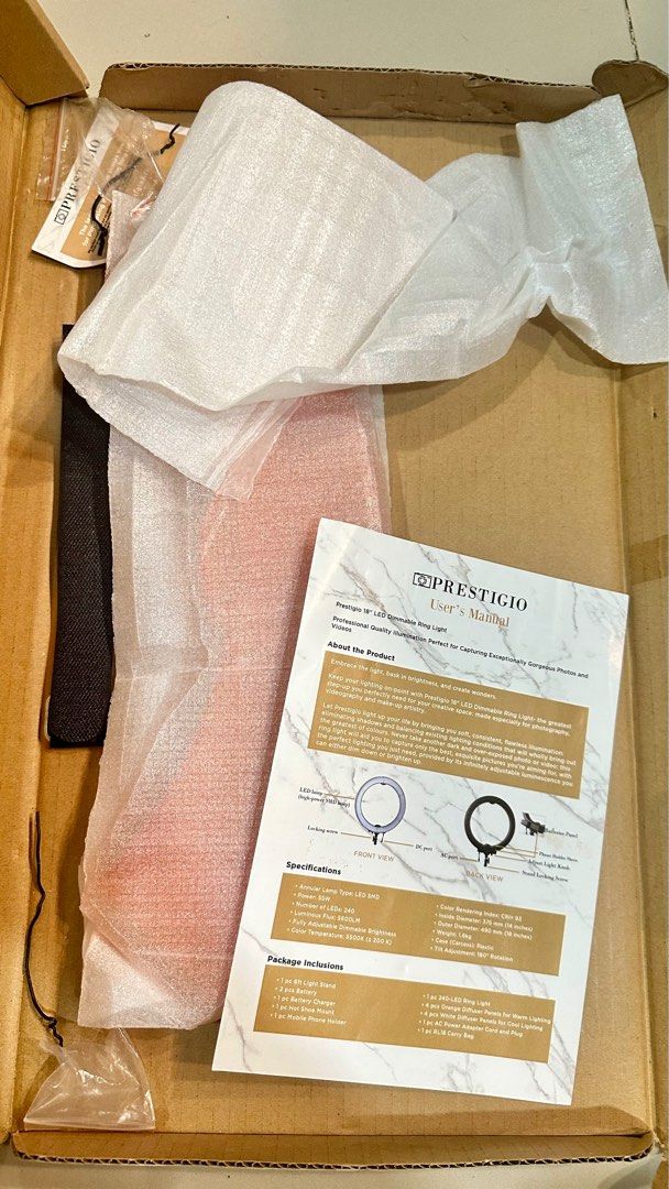 Prestigio dimmable ring light 18 inches (Category: Lighting) located in Cebu City. Submitted by prelovedbymareh (Listing ID 1327453564, Image 2). Description: ‼️with bag and other accessories.