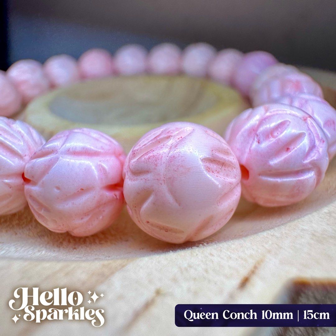 Queen Conch Lotus Carving 10mm w/ Free Certificate (Category: Bracelets) located in Taytay. Submitted by hellosparkles (Listing ID 1327554369, Image 3). Description: Queen Conch Shell •In Feng Shui, shells enhance travel luck and strengthen relationships. •They symbolize communication, prosperity, and healthy connections. •Used to increase home luck and bring blessings of children. •Wearing Conch heals past hurts. •In ancient times, it was an amu