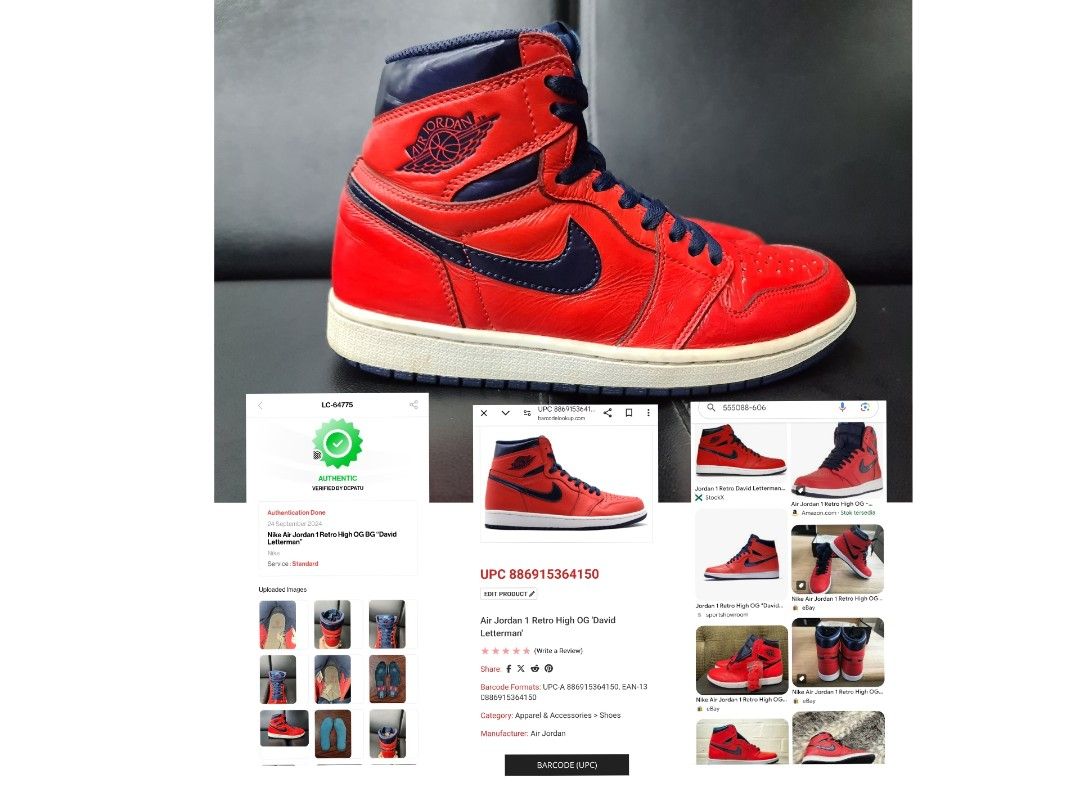 SEPATU SECOND NIKE AJ 1 AIR JORDAN 1 RETRO HIGH OG DAVID LETTERMAN