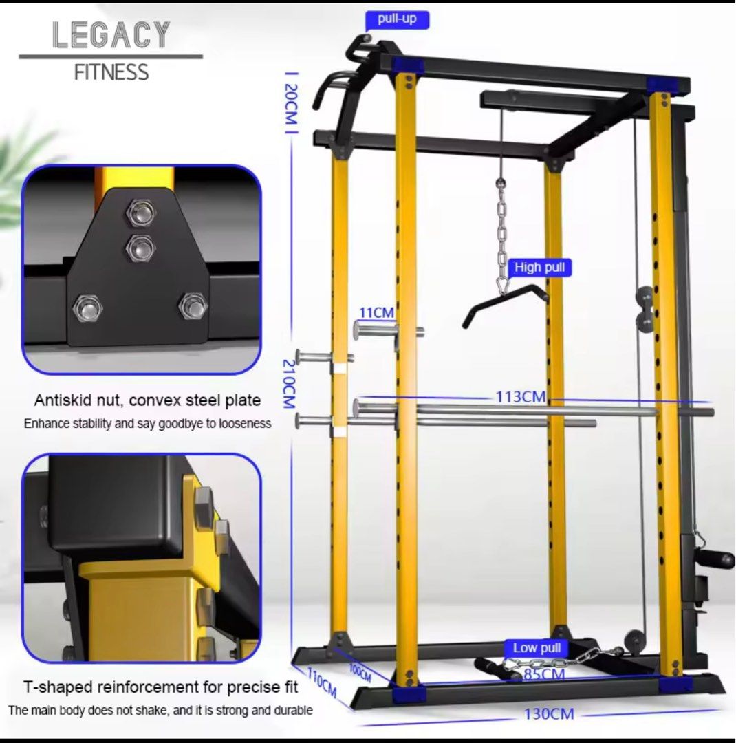 Squat Rack Multi-gym and Olympic Barbell (bar only) (Category: Weights & Dumbbells) located in Binan City. Submitted by thecoscloset (Listing ID 1327480662, Image 1). Description: Assembled but not used. Squat rack with barbell included. Total retail price is 25k, selling for 12k only..
