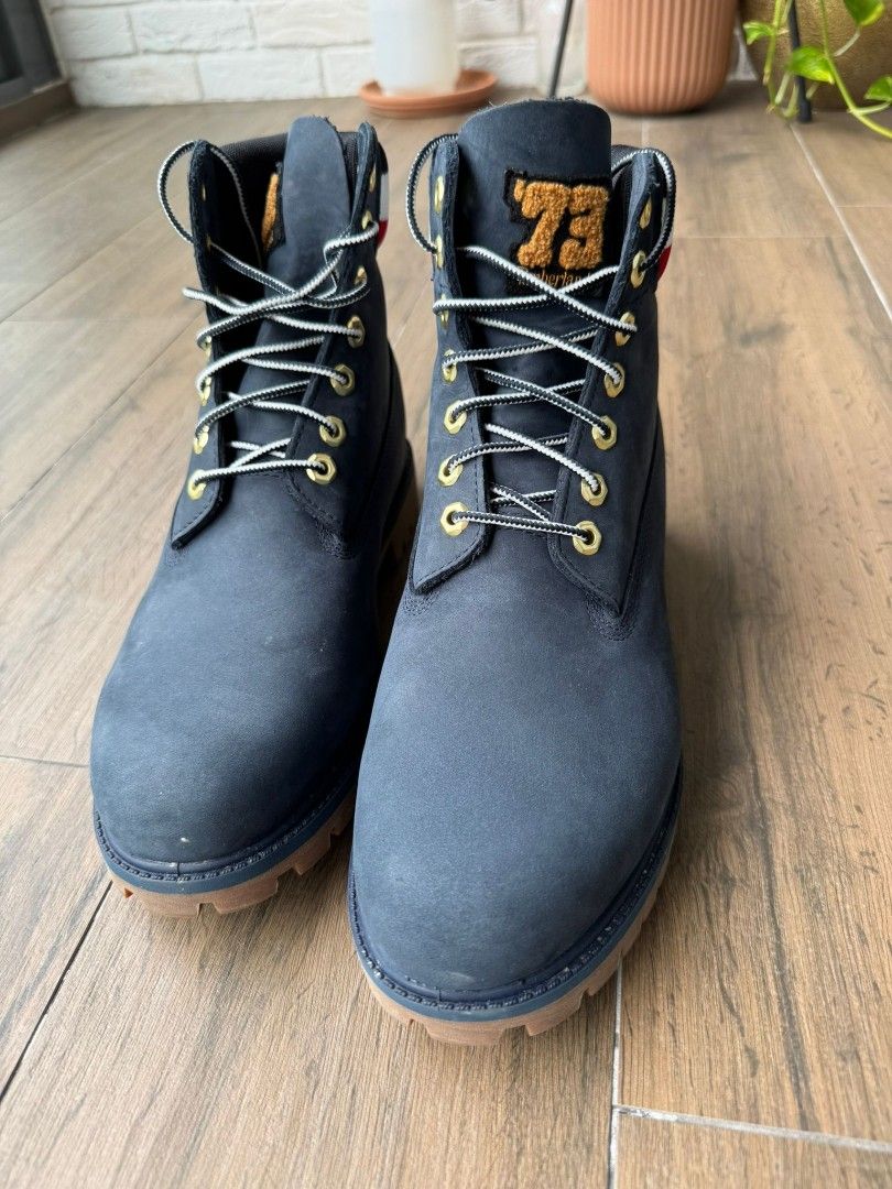 Navy blue red and yellow timberlands outlet