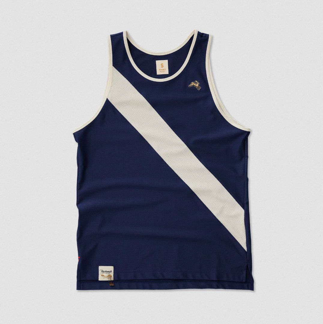 Tracksmith Van Cortlandt Singlet (Category: Activewear) located in Makati City. Submitted by raceday.rdy (Listing ID 1309624399, Image 1). Description: Tracksmith's racing singlet crafted in lightweight moisture wicking 2:09 mesh, finished their signature sash Brand new Large, see garment measurements in the 3rd pic Color: Navy/Ivory.