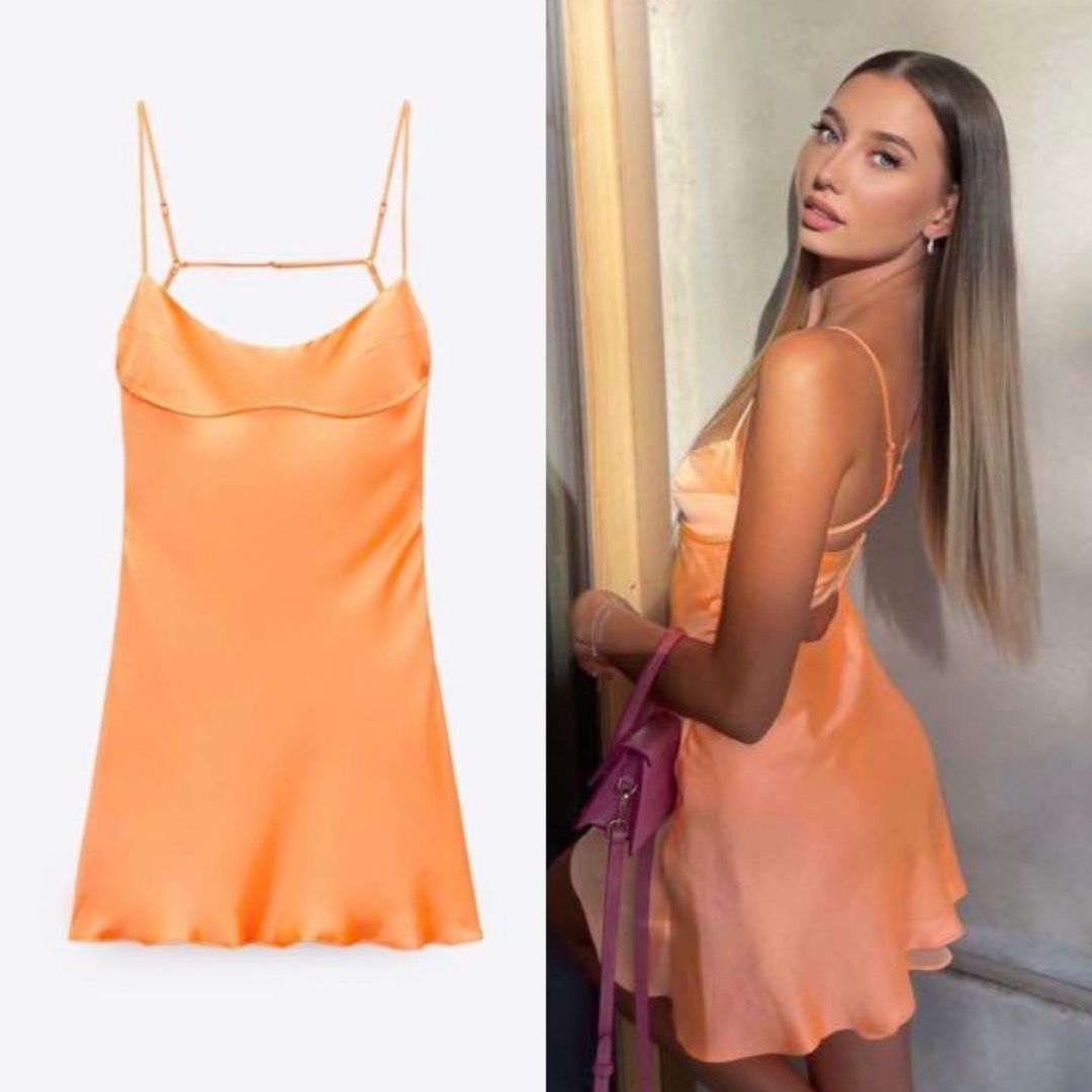 strapless open back dress Cupid Dress in Pink with Orange Lace