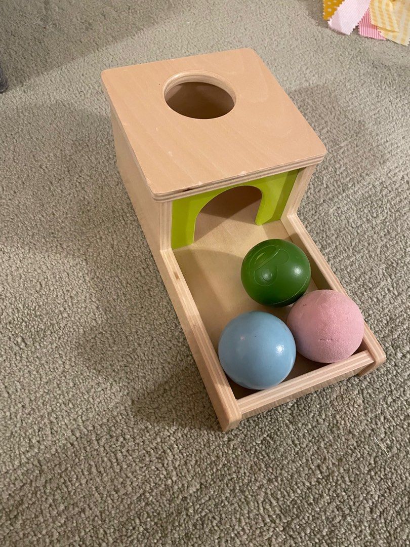 Adena Montessori Object Permanence Box with Tray Three Balls Montessori Toys for 6 12 Months Baby 1 Year Old Infant Toddler Small Box Typical