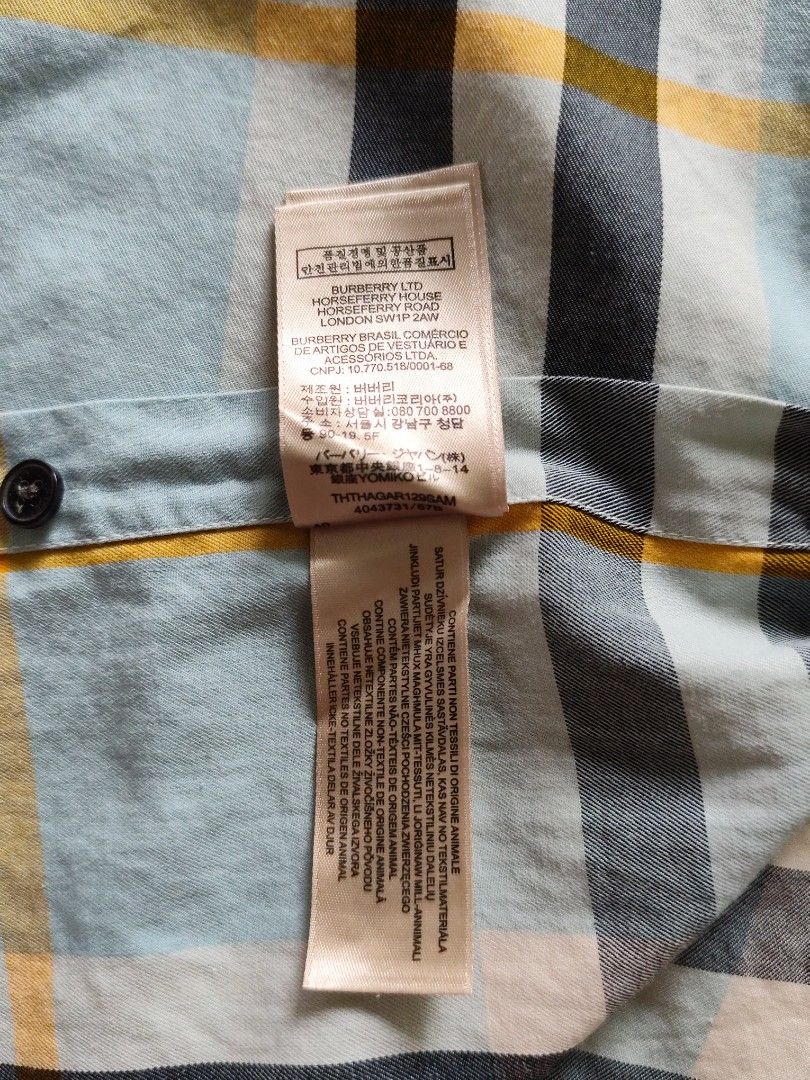 Authentic Burberry London England Classic Multi Color Plaid Blue Long Sleeve Button down Shirt SIZE L 2409016