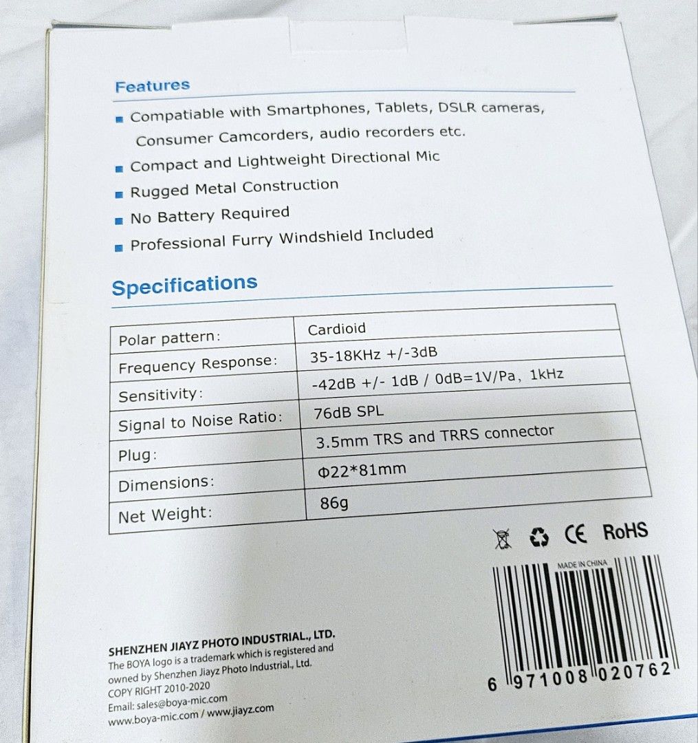 Boya BY-MM1 Universal Cardioid Microphone (Category: Microphones) located in General Trias. Submitted by sheiladelta32737 (Listing ID 1327655112, Image 3). Description: Compatible with phone, tablet, laptop, camera, and audio recorders. Pls refer to pic for specs..