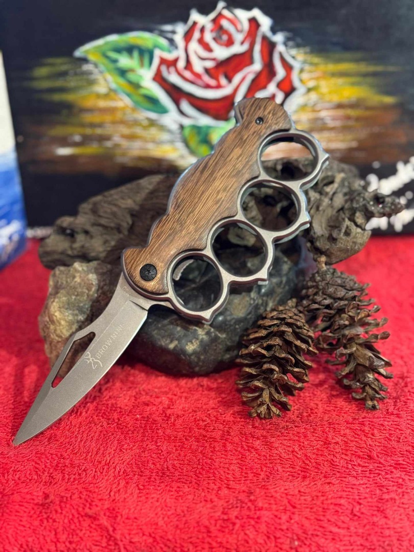 Browning X80 Rosewood Handle Knuckle Duster Folding Knife, Hobbies