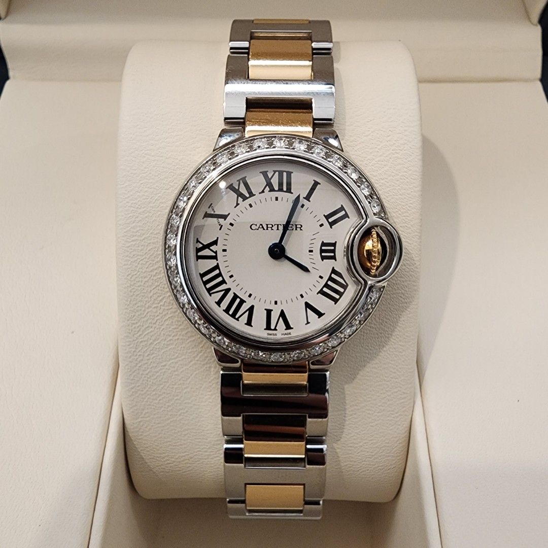 Cartier Ballon Bleu 28mm Two Tone watch Natural Diamonds 18k Yellow Gold and Stainless Steel ref 3009 Luxury Watches on Carousell