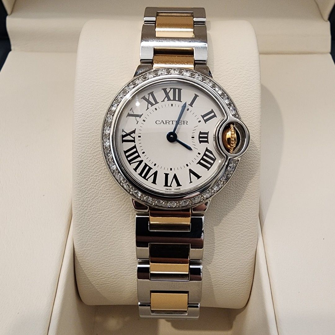 Cartier Ballon Bleu 28mm Two Tone watch Natural Diamonds 18k Yellow Gold and Stainless Steel ref 3009 Luxury Watches on Carousell