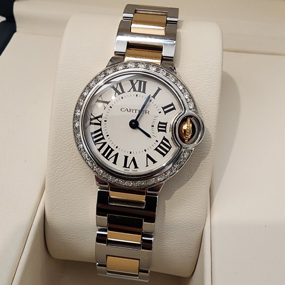 Cartier Ballon Bleu 28mm Two Tone watch Natural Diamonds 18k Yellow Gold and Stainless Steel ref 3009 Luxury Watches on Carousell