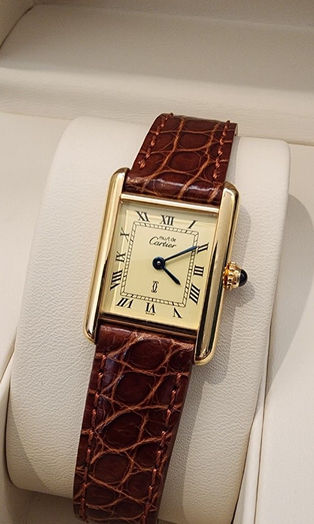 Cartier Tank Must de Cartier Vermeil Gold Watch Quartz Watches Alligator Strap ref 2413 Luxury Watches on Carousell