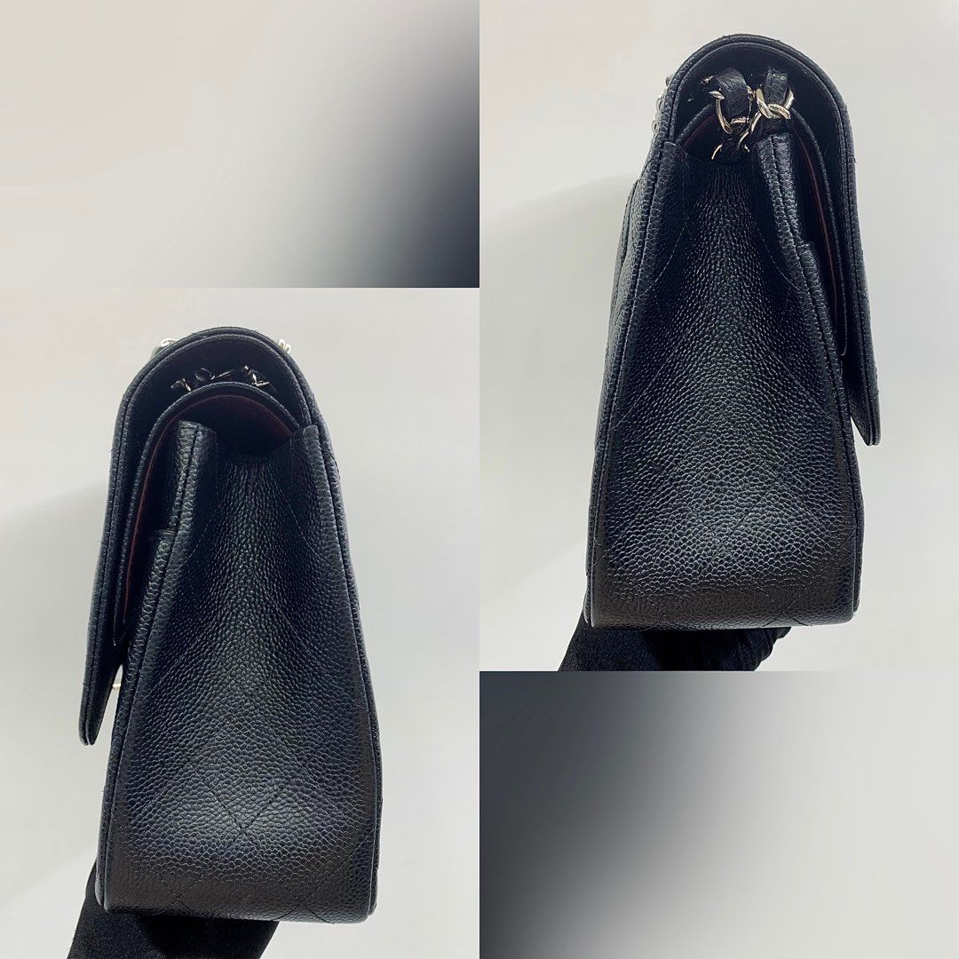 CHANEL BLACK CLASSIC FLAP CAVIAR NO18 W FLAP JUMBO W/O CARD SHW BAG