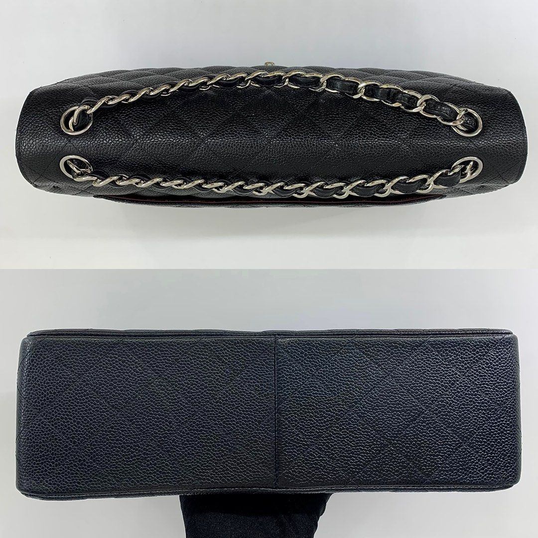CHANEL BLACK CLASSIC FLAP CAVIAR NO18 W FLAP JUMBO W/O CARD SHW BAG
