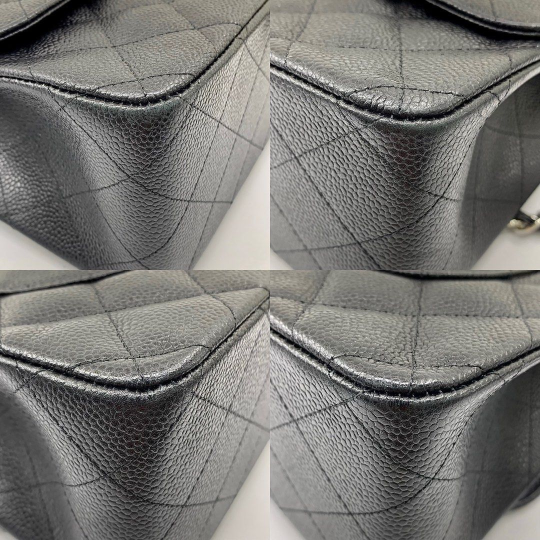 CHANEL BLACK CLASSIC FLAP CAVIAR NO18 W FLAP JUMBO W/O CARD SHW BAG