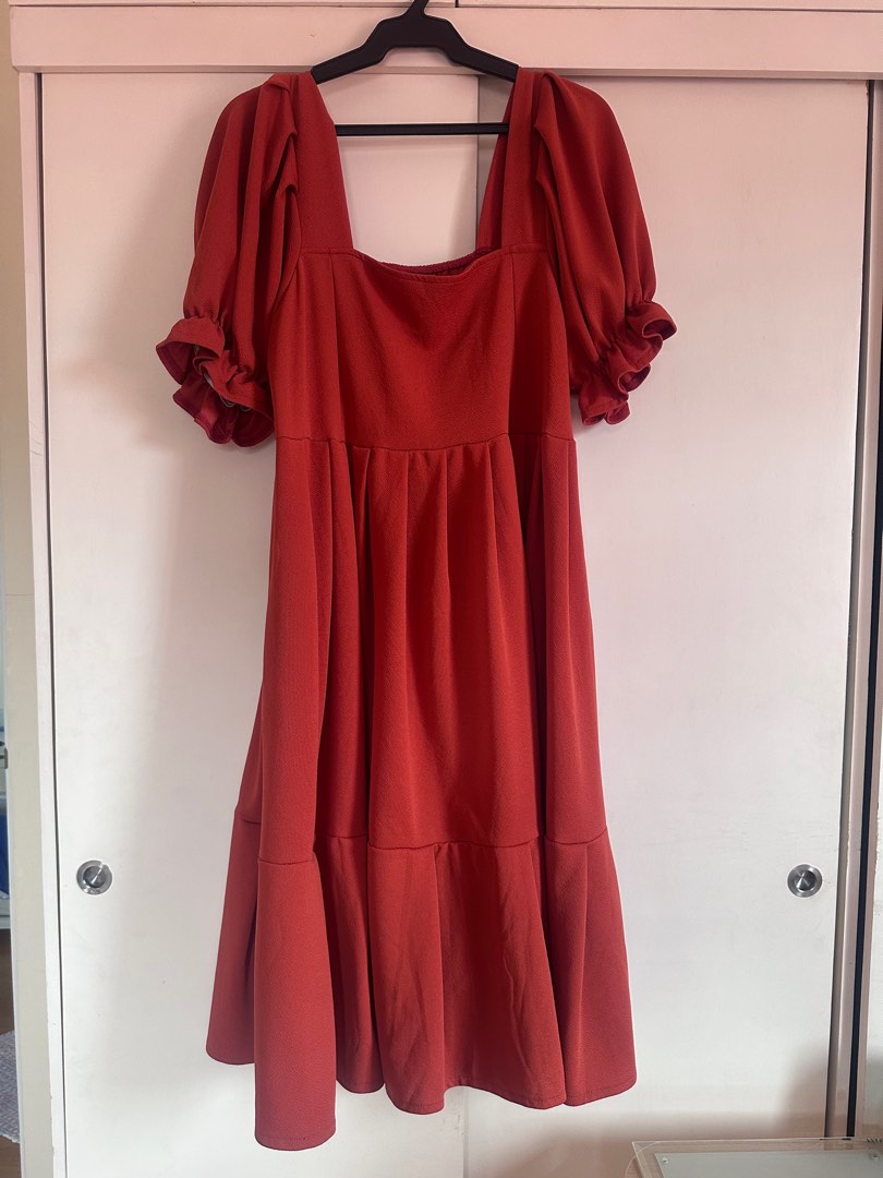 Burnt orange flutter sleeve dress