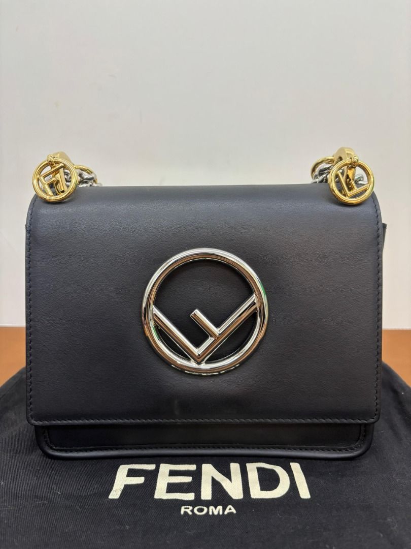 FENDI 8BT286 2IH KAN I LOGO CROSSBODY SMALL BLACK CALF LEATHER MIXED HARDWARE