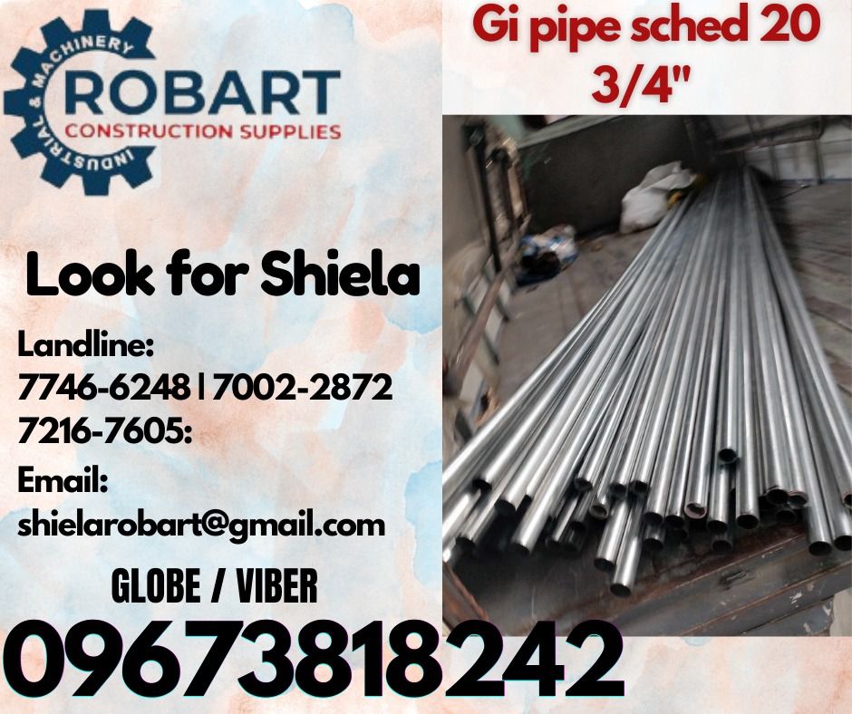 Gi pipe sched 20 3/4" (Category: Construction Tools & Equipment) located in Caloocan City. Submitted by shielaroba44709 (Listing ID 1327572457, Image 1). Description: Gi pipe sched 20 3/4" 1.3mm 4.7 kilo 𝑹𝑶𝑩𝑨𝑹𝑻 𝑪𝑶𝑵𝑺𝑻𝑹𝑼𝑪𝑻𝑰𝑶𝑵 𝑺𝑼𝑷𝑷𝑳𝑰𝑬𝑺 Office Address: 1405 Yuseco St. Sta Cruz Manila SEND US MESSAGE FOR INQUIRIES ‼️ ‼️ Call: 09673818242 / 09662708845 Vibr - (09673818242) Landline: (𝟩𝟩𝟦𝟨-𝟨𝟤𝟦𝟪) / (𝟩𝟢𝟢𝟤-𝟤𝟪𝟩𝟤) / 