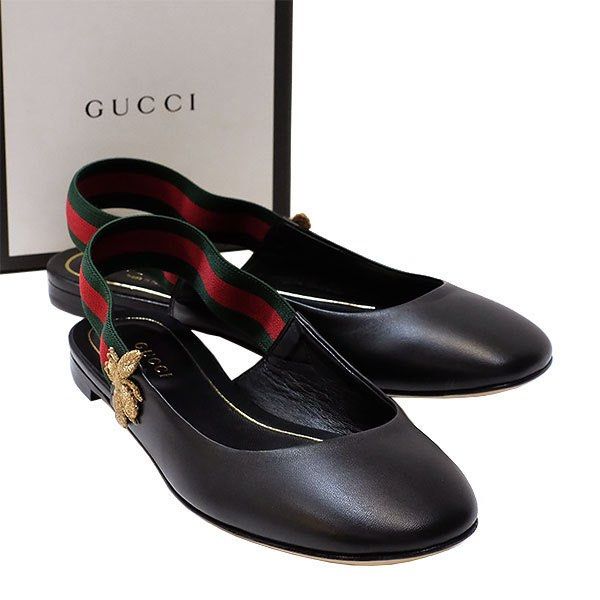 Gucci Calfskin Bayadere Bee Slingback Flats