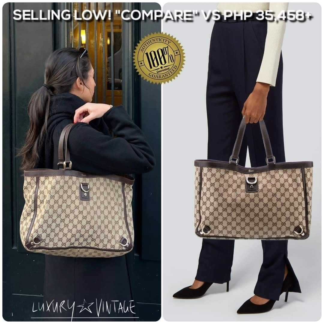 GUCCI Abbey D Ring GG Canvas Leather XL Shopping Tote Bag Made in ITALY