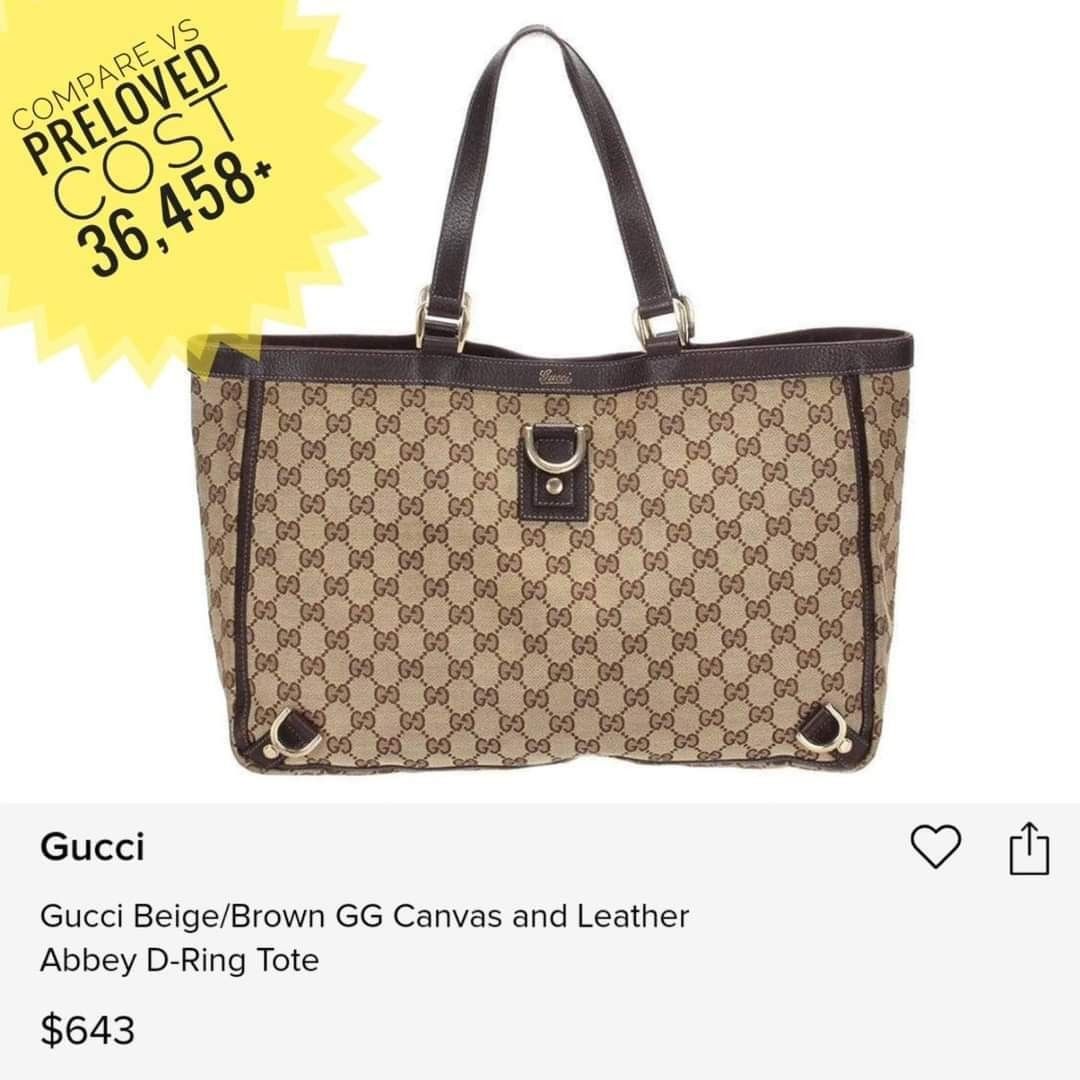 GUCCI Abbey D Ring GG Canvas Leather XL Shopping Tote Bag Made in ITALY
