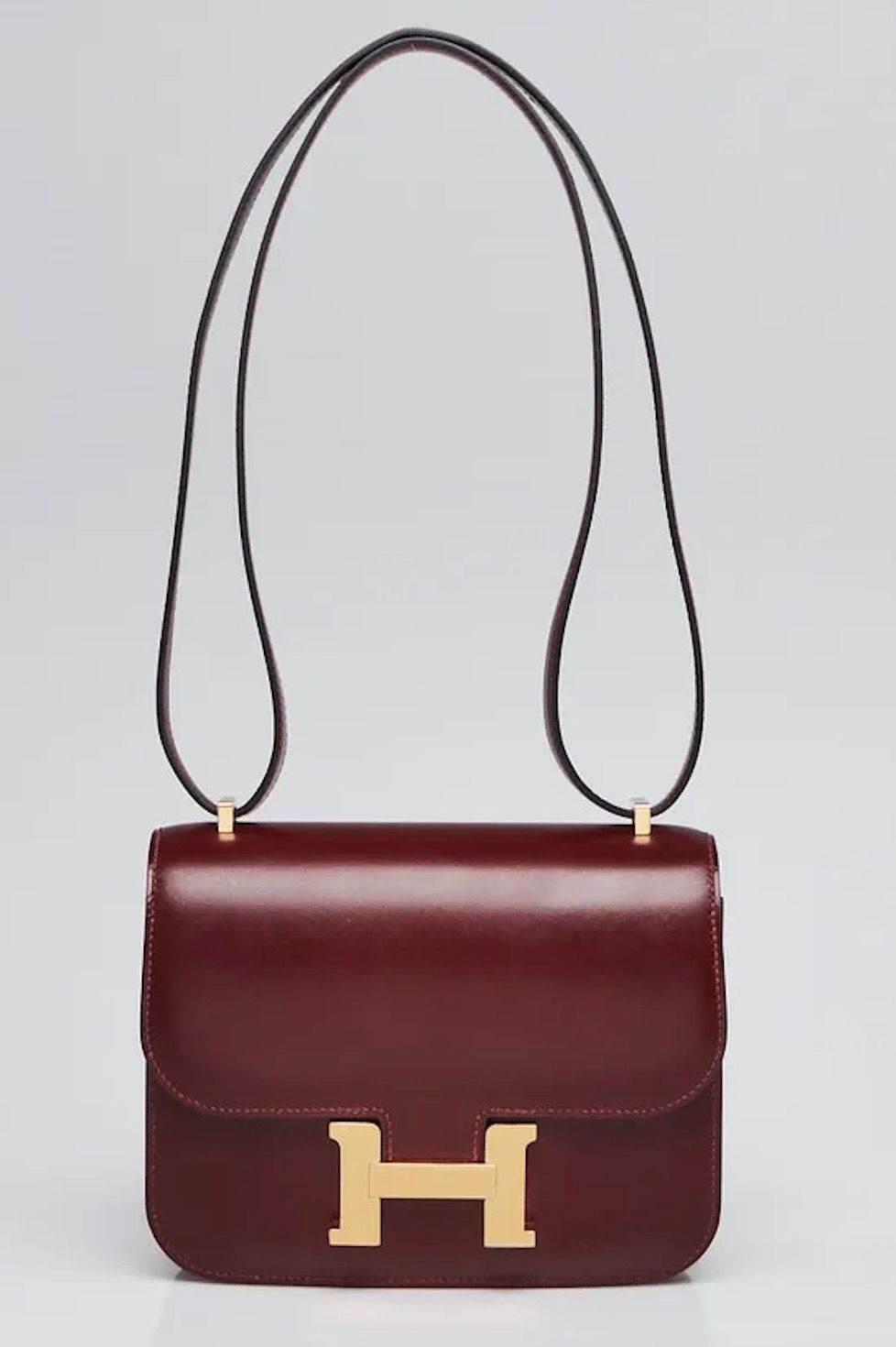 Hermes 18cm Rouge H Box Leather Gold Plated Constance Bag, Luxury