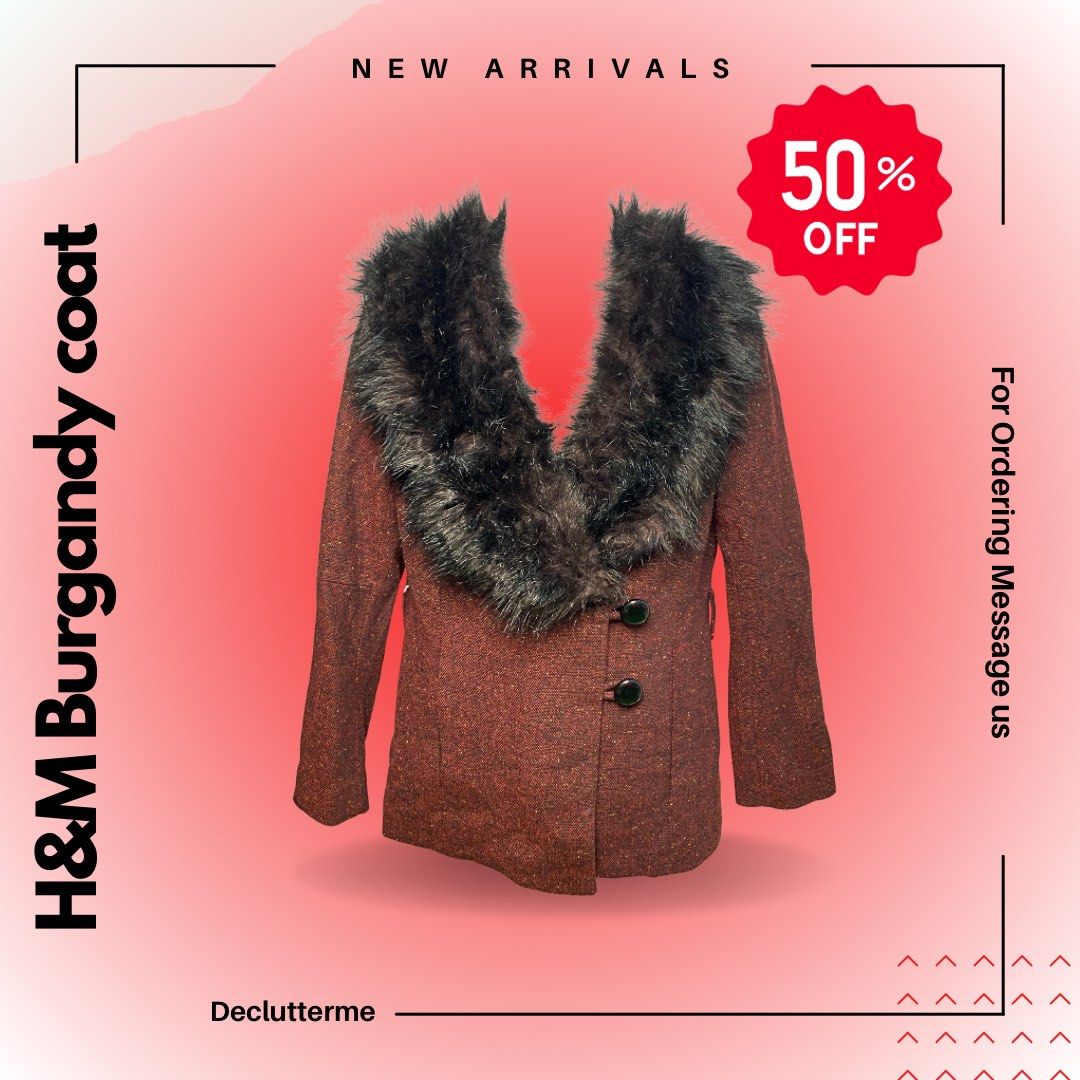NOW ON SALE H M burgandy coat Women s Fashion Coats Jackets and Outerwear on Carousell