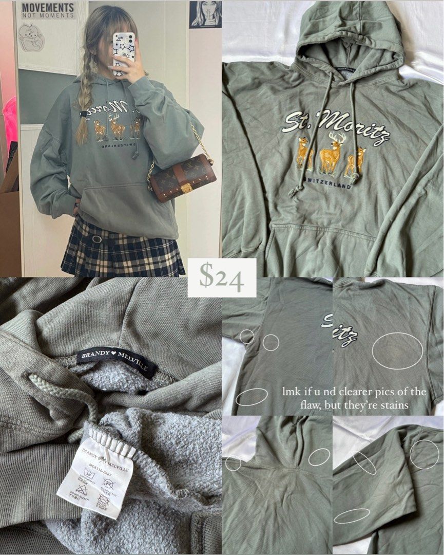 INSTOCK brandy melville erica sweatshirt christy hoodie oversized graphic pullover drawstring sweater ulzzang y2k casual trendy soft girl cottagecore