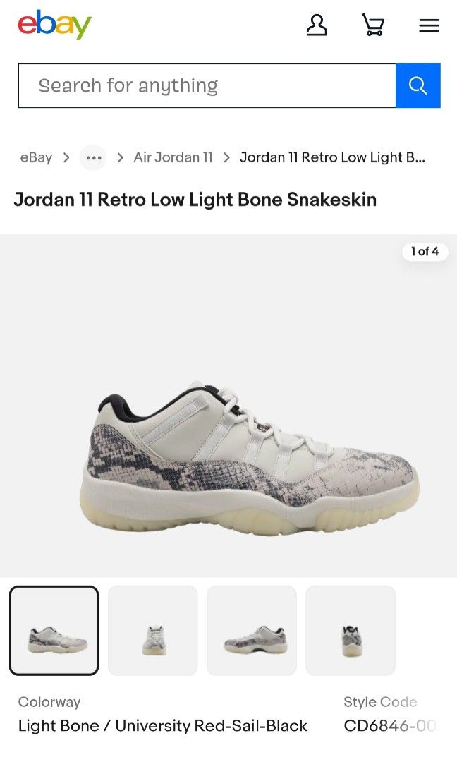 Jordan 11 Retro Low Light Bone Snakeskin (Category: Sneakers & Footwear) located in Los Banos. Submitted by mcgregorio (Listing ID 1327681724, Image 3). Description: issue: no solepad.