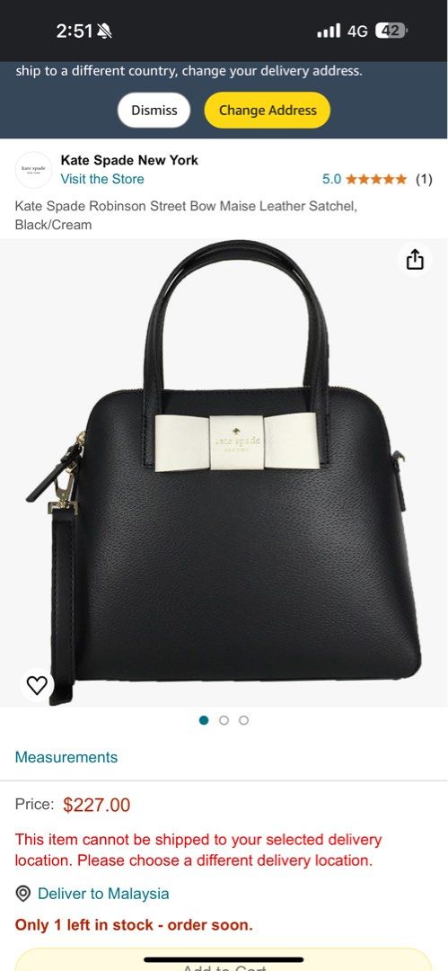 Kate Spade Robinson Street Bow Maise Leather Satchel Black Cream Women s Fashion Bags Wallets Cross body Bags on Carousell