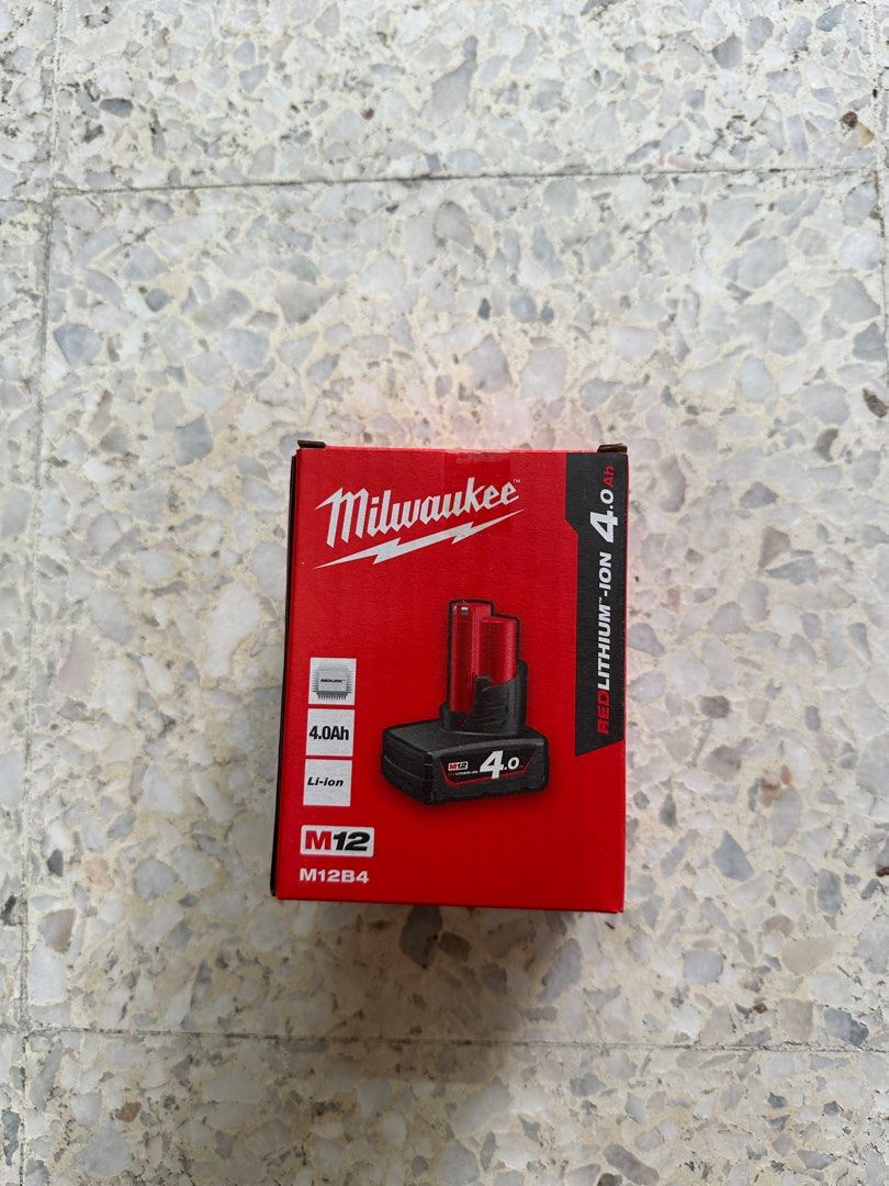 Milwaukee M12B4 M12 4.0ah Battery Furniture Home Living Home Improvement Organisation Home Improvement Tools Accessories on Carousell