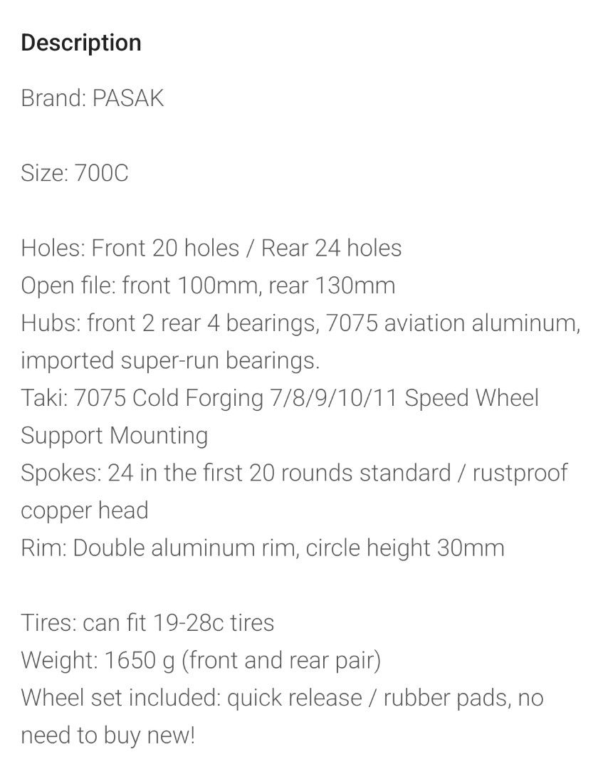 Pasak 700c Rim brake aluminium wheel set Sports Equipment Bicycles Parts Parts Accessories on Carousell