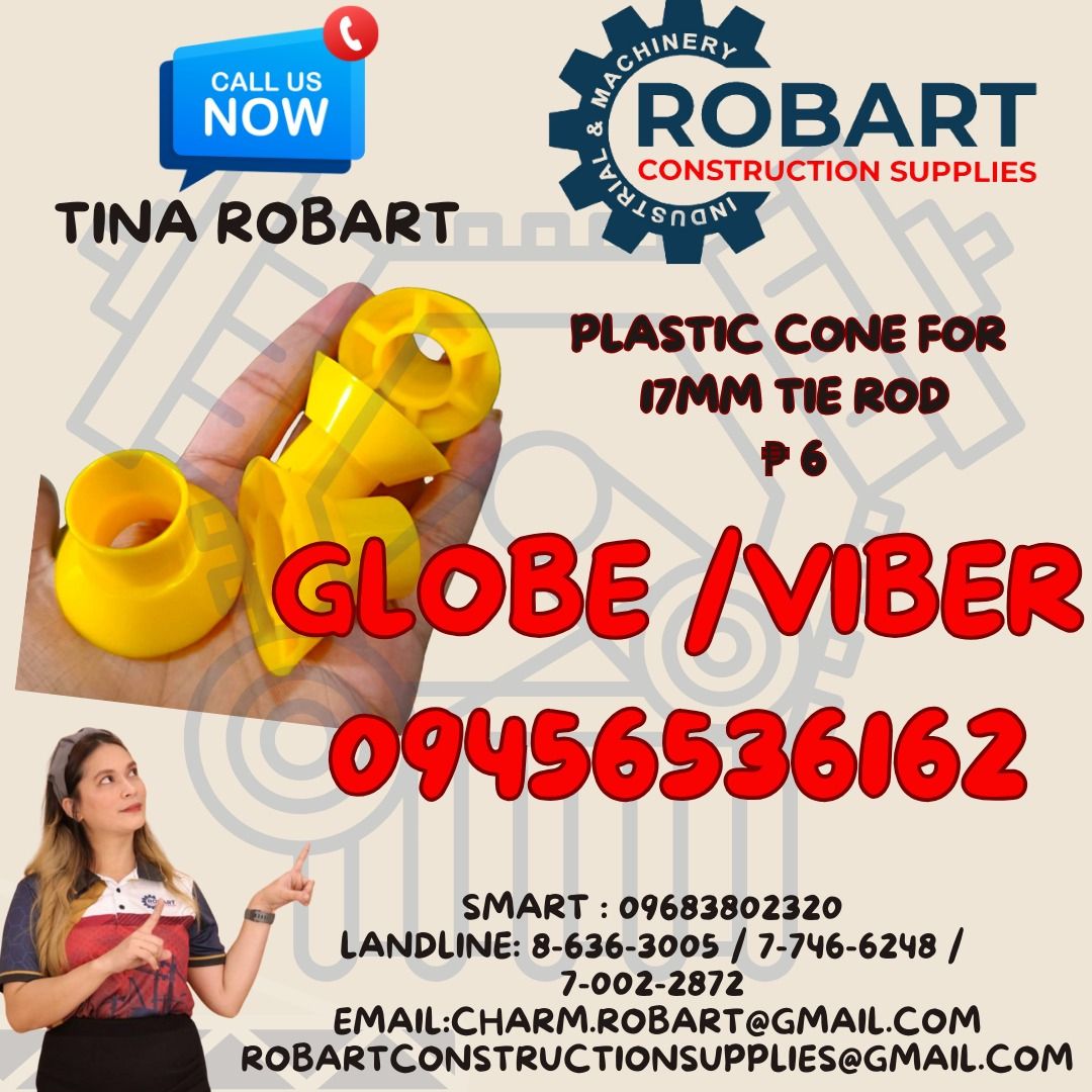 Plastic Cone 17mm Tie rod (Category: Construction & Building Materials) located in Manila. Submitted by tina.sales (Listing ID 1327642384, Image 1). Description: Plastic Cone 17mm Tie rod 𝑹𝑶𝑩𝑨𝑹𝑻 𝑪𝑶𝑵𝑺𝑻𝑹𝑼𝑪𝑻𝑰𝑶𝑵 𝑺𝑼𝑷𝑷𝑳𝑰𝑬𝑺 𝑶𝒇𝒇𝒊𝒄𝒆 𝑨𝒅𝒅𝒓𝒆𝒔𝒔: 𝟏𝟒𝟎𝟓 𝒀𝒖𝒔𝒆𝒄𝒐 𝑺𝒕. 𝑺𝒕𝒂 𝑪𝒓𝒖𝒛 𝑴𝒂𝒏𝒊𝒍𝒂 𝑺𝑬𝑵𝑫 𝑼𝑺 𝑴𝑬𝑺𝑺𝑨𝑮𝑬 𝑭𝑶𝑹 𝑰𝑵𝑸𝑼𝑰𝑹𝑰𝑬𝑺 ‼️ ‼️ 𝑮𝒍𝒃𝒆 - (𝟢𝟫𝟒𝟓-𝟔𝟓𝟑-𝟔𝟏𝟔𝟐) 𝑻.𝑴. - (𝟢𝟫𝟔𝟖-𝟑�