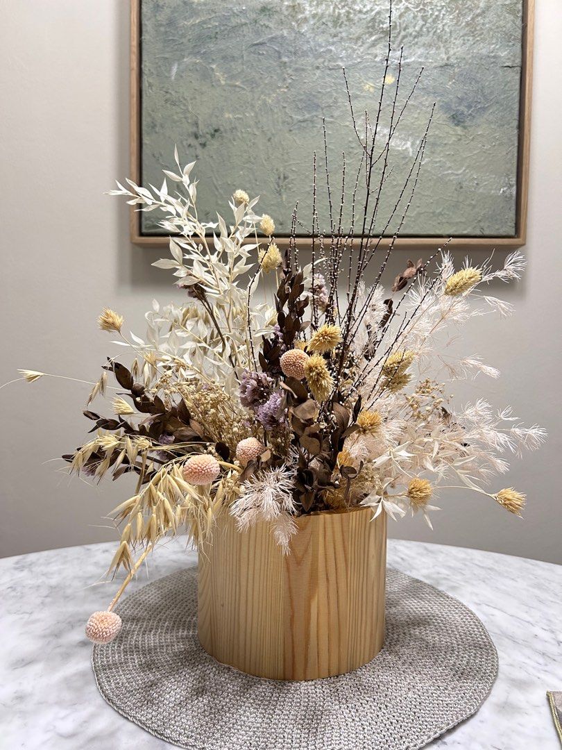 Preserved Flowers Bouquet Vase Planter Arrangement, Furniture & Home Living, Home Decor