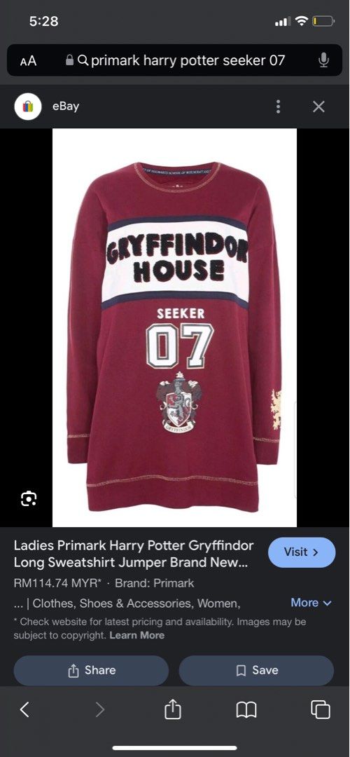 primark harry potter gryffindor seeker 07 long sweatshirt jumper Women s Fashion Tops Longsleeves on Carousell