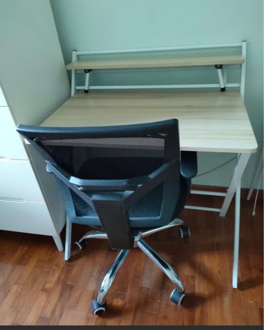 Study Table (Category: Tables & Sets) located in Singapore. Submitted by akyadav7 (Listing ID 1327712969, Image 1). Description: Study table. Light and folding. Comes with 2 basic ikea chairs. .