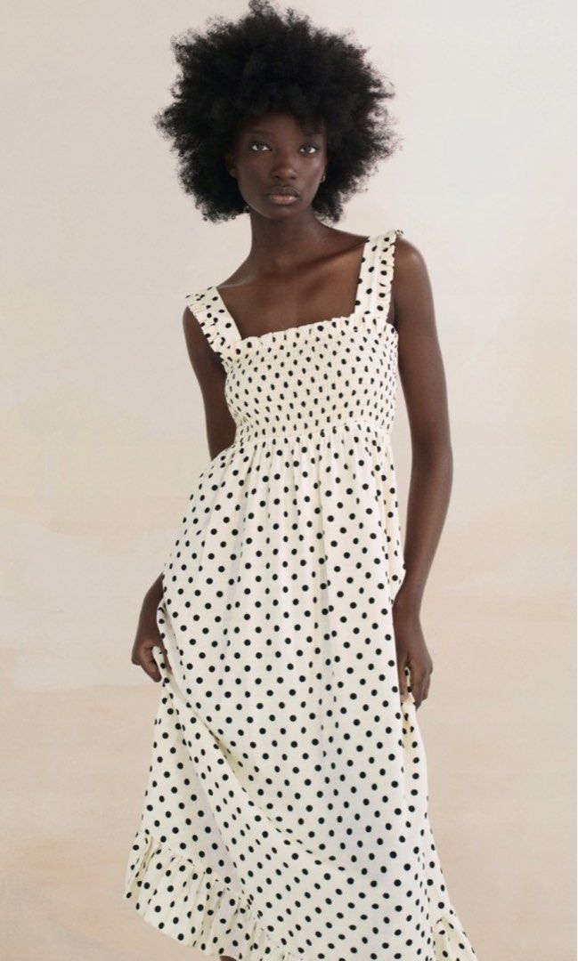 Super SALE Zara Smocked Polkadot Ruffle Dress White Black (Retail Price:  P3,995), Women's Fashion, Dresses & Sets, Dresses on Carousell